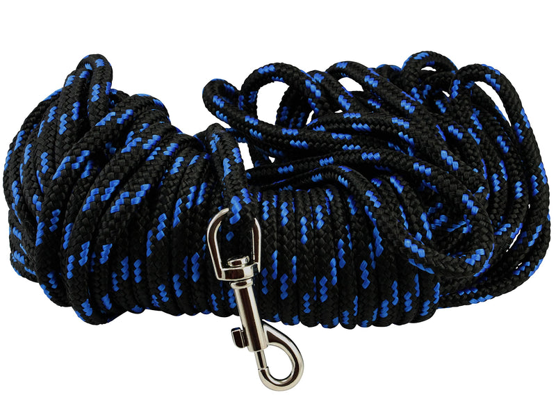 [Australia] - Dogs My Love Braided Nylon Rope Tracking Dog Leash, Black/Blue 15-Feet/30-Feet/45-Feet/60-Feet 3/8" Diameter Training Lead Medium 30ft - Diam 3/8" (8mm) 