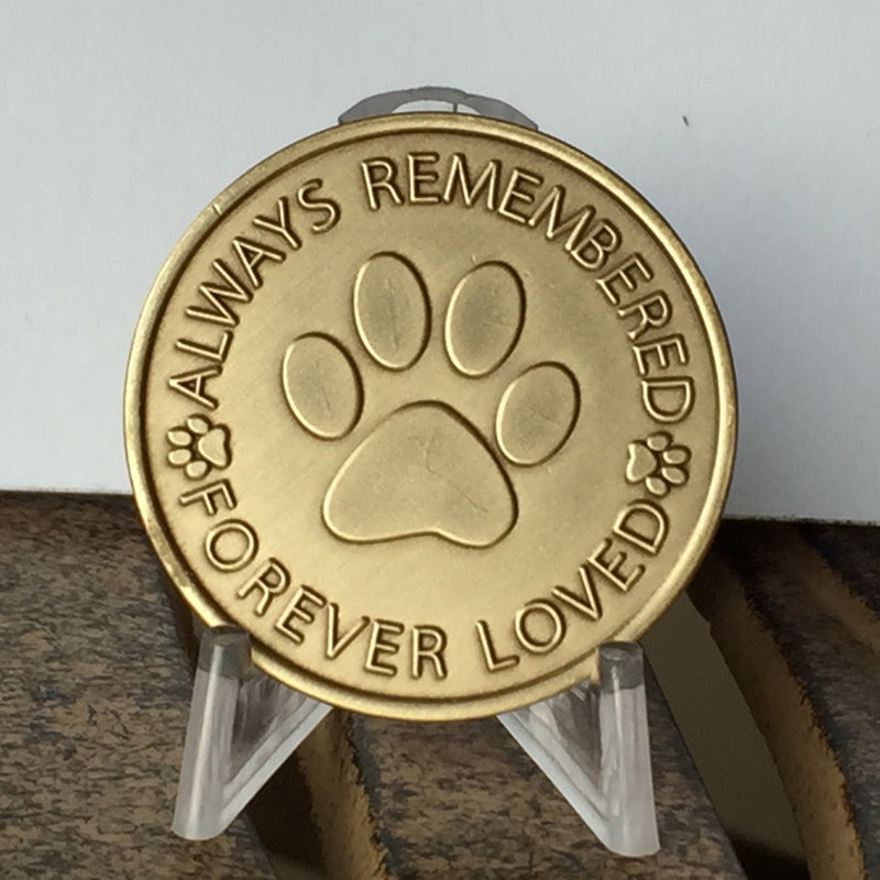 [Australia] - RecoveryChip Set of 2 Always Remembered Forever Loved Bronze Dog Memorial Tokens Pet Bereavement Gift 