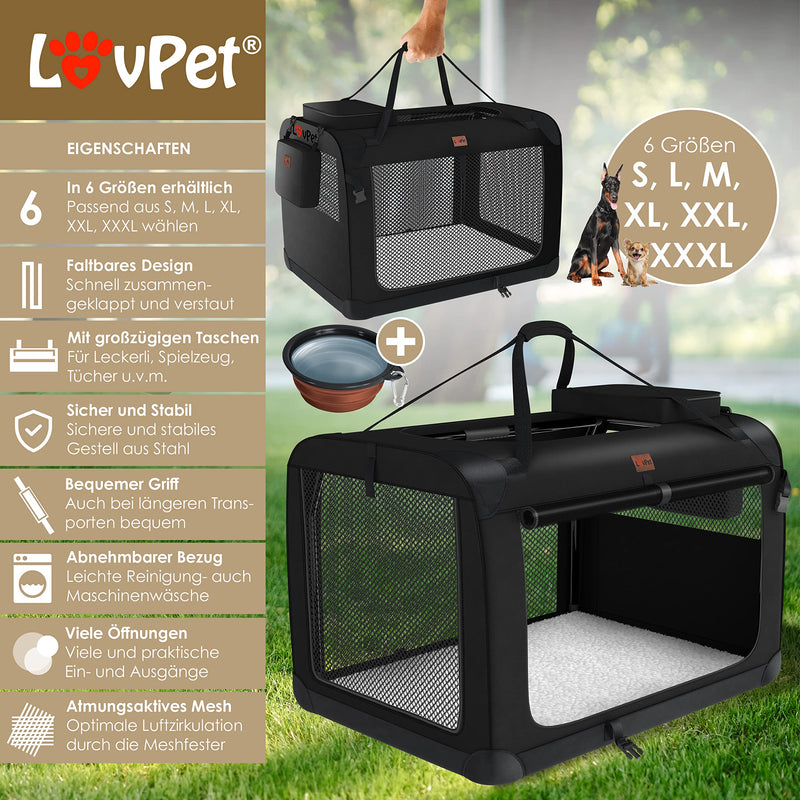 Lovpet® dog box foldable dog transport box including dog bowl S 49.5x34.5x35cm transport bag dog bag transport box for pets, dogs and cats pet transport box black - PawsPlanet Australia