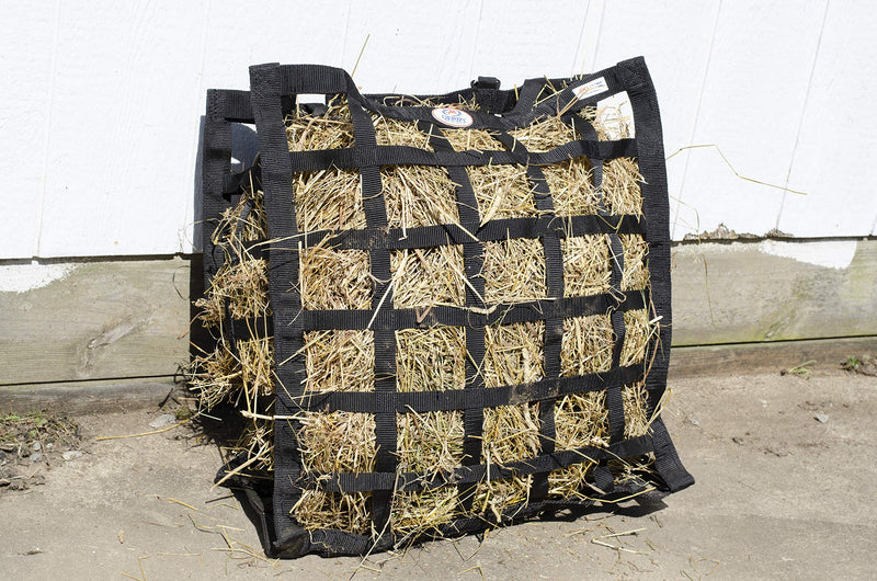 Derby Originals Easy-Feed Patented Four Sided Slow Feed Horse Hay Bag with One Year Warranty Black - PawsPlanet Australia