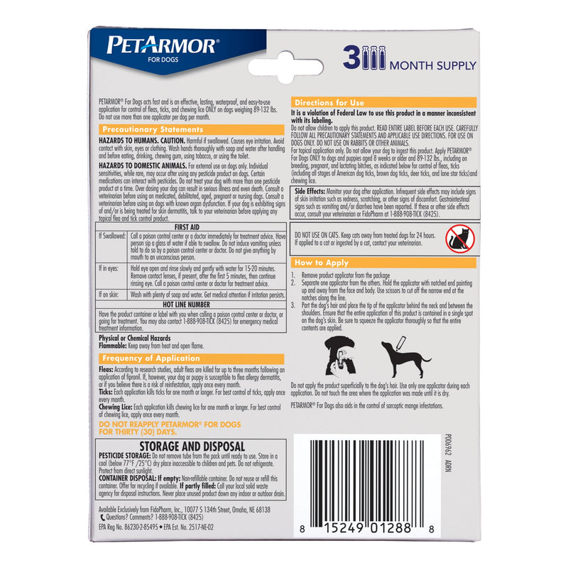 PetArmor for Dogs, Flea and Tick Treatment for Extra Large Dogs (89-132 Pounds), Includes 3 Month Supply of Topical Flea Treatments - PawsPlanet Australia