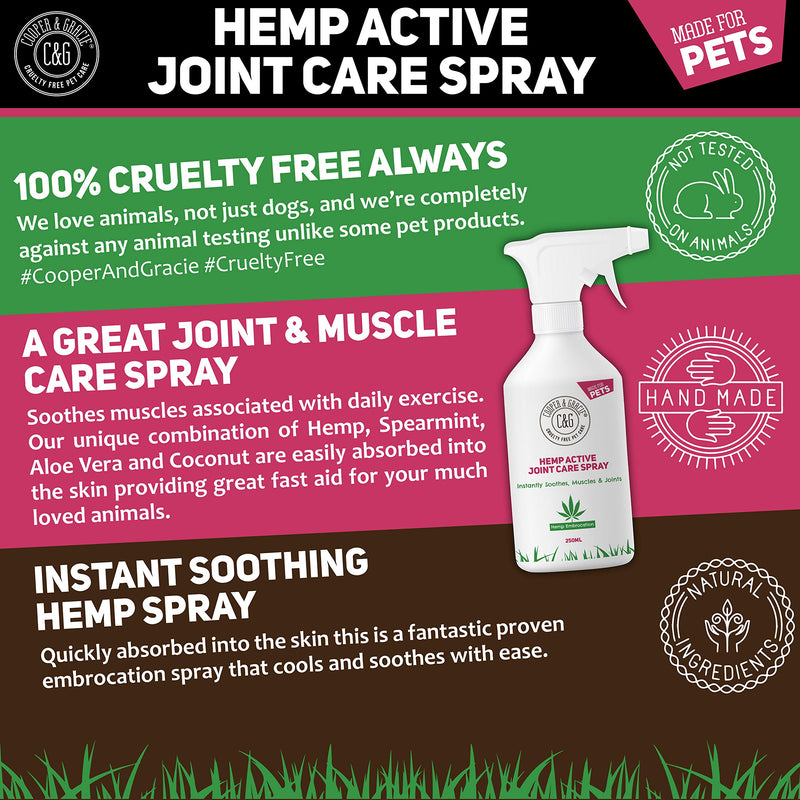 C&G Pets | HEMP ACTIVE JOINT CARE SPRAY 250ML | INSTANT SOOTHES MUSCLE & JOINT | QUICK ABSORB | 100% CRUELTY FREE VET RECOMMENDED | BEST FOR DOGS AND HORSES | AMAZING ESSENTIAL OIL EMBROCATION - PawsPlanet Australia