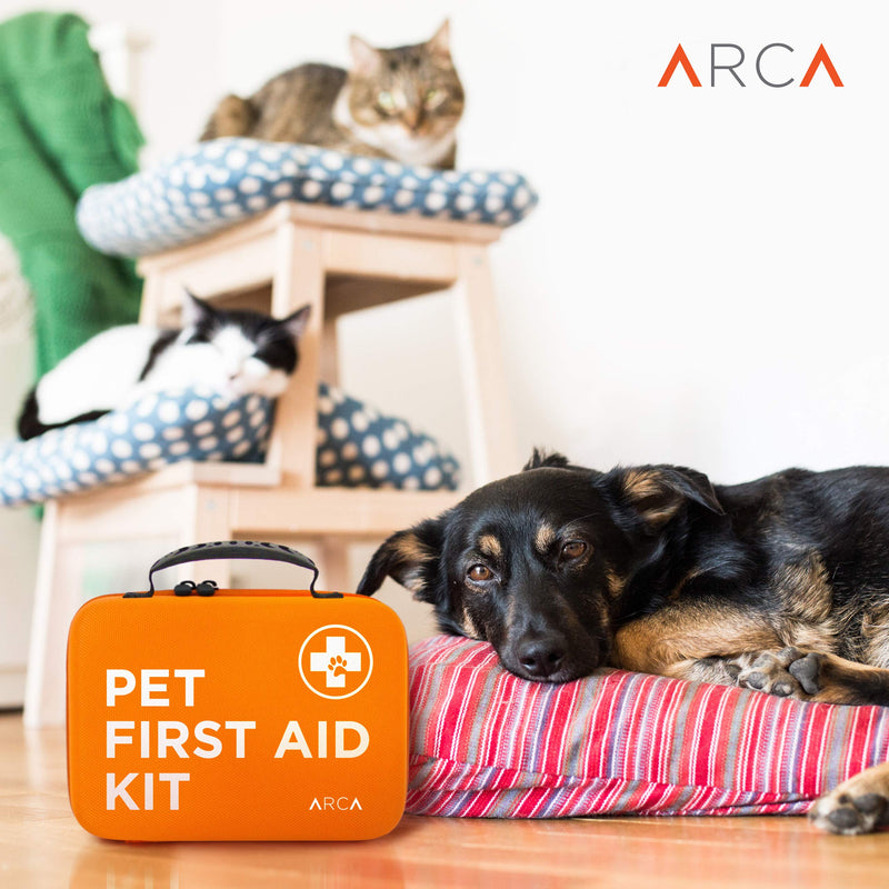 ARCA PET Cat & Dog First Aid Kit Home Office Travel Car Emergency Kit Pet Travel Kit – 100 Pieces with Emergency Collar and Pet Thermometer & Bonus Mini Pouch [Hard Case for Protection] - PawsPlanet Australia