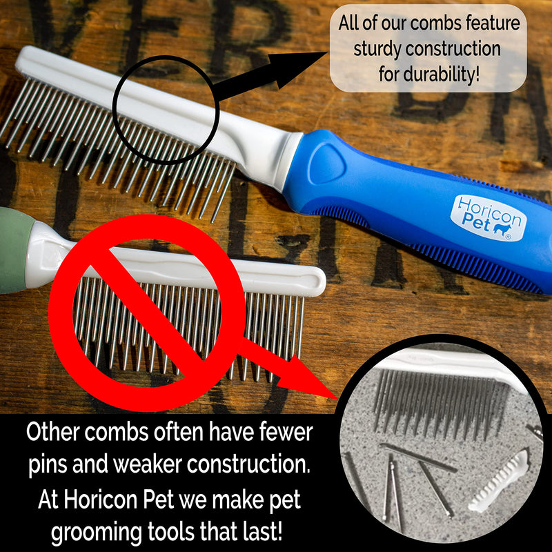 Horicon Pet Detangling Grooming Comb with Long & Short Stainless Steel Metal Teeth - Dogs, Cats & Small Animals for Removing Matted Fur, Knots & Tangles - PawsPlanet Australia