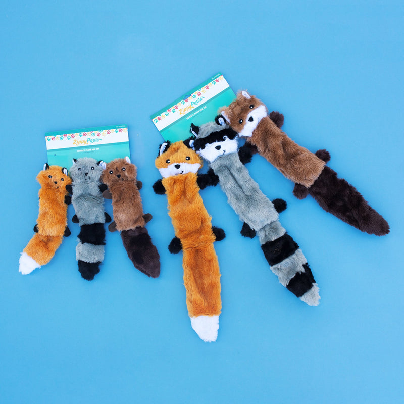 [Australia] - ZippyPaws - Skinny Peltz No Stuffing Squeaky Plush Dog Toy, Fox, Raccoon, and Squirrel - Large 