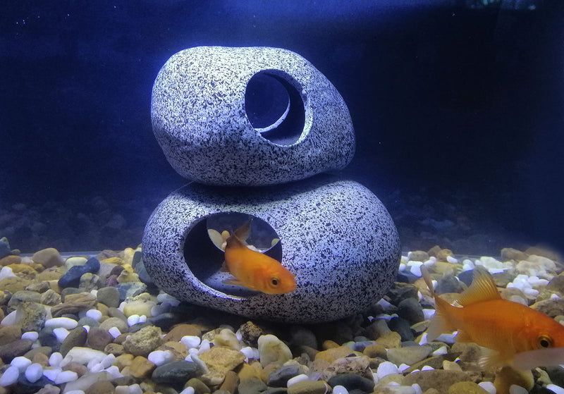SpringSmart 2PCS Aquarium Hideaway Rocks Cave for Small Fishes to Breed, Play, Rest, Safe Ceramic Material Fish Tank Decor Stone, Nice Home for Betta - PawsPlanet Australia