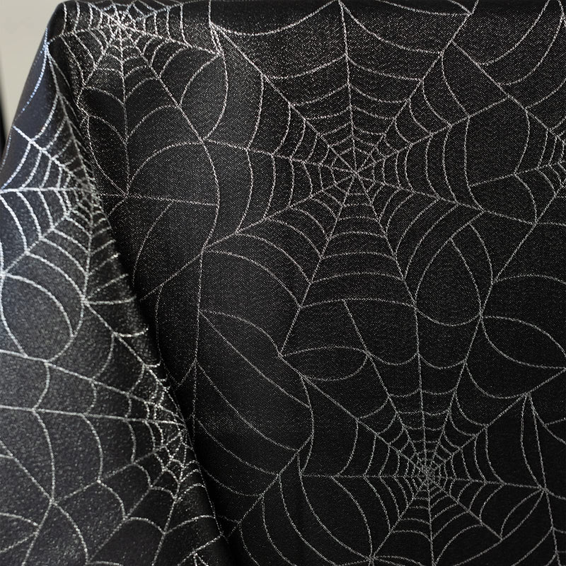 Benson Mills Halloween Twinkle Spider Web Metallic Fabric Table Cloth, Easy Care, for Dinners & Parties (Black, 60" X 84" Rectangular) Black - PawsPlanet Australia
