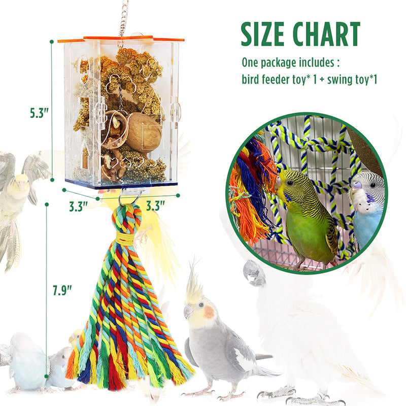[Australia] - FLYSTAR Bird Foraging Toys - Creative Parrot Feeder Toy Intelligence Growth Cage Acrylic Box Food Holder Toys with Swing Toys for Anchovies, Parakeets, Cockatiel, Conure, Mynah, Macow,etc. 