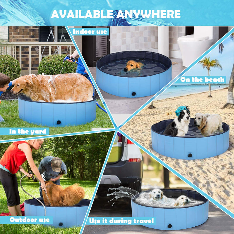 Kaka mall Multifunctional Medium Foldable Pets Dog Cat Swimming Paddling Pool Bath Bathing Tub Plastic Aerated Gas-filled PVC for (Blue, M) M: 120 x 30 CM/47.2 x 11.8 Inch (Dia.x H) - PawsPlanet Australia