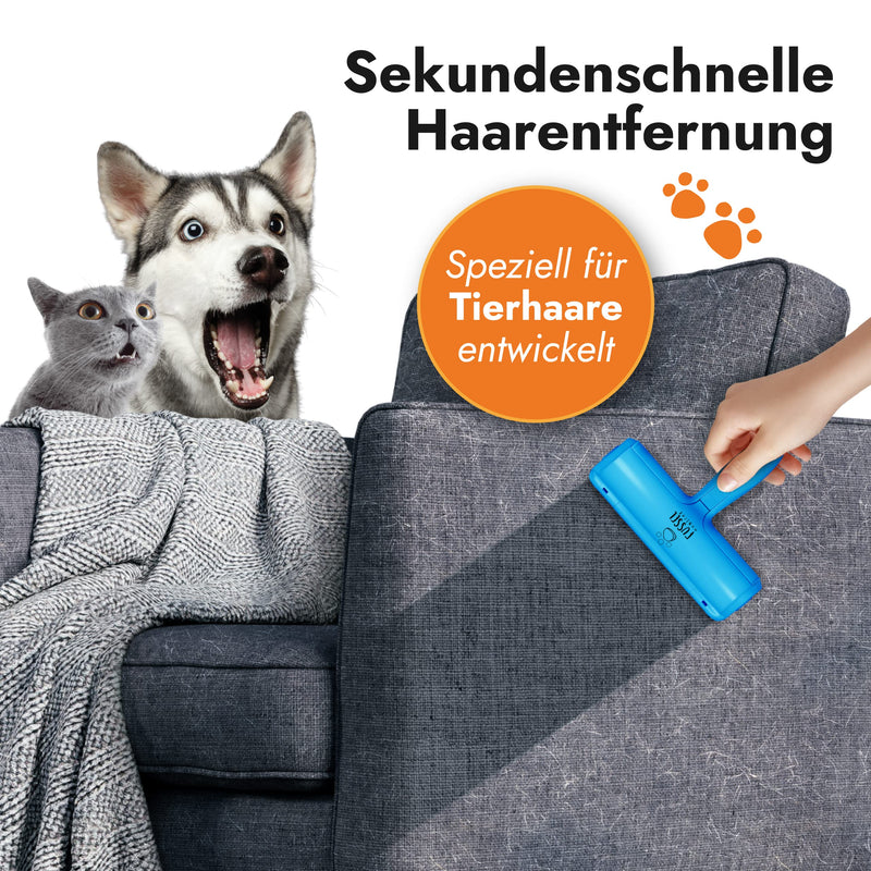 FusselMonster® [Pet hair remover] Lint roller for dogs and cats developed for effective cleaning of sofas, carpets, cars I reusable cat hair remover I lint roller animal hair blue - PawsPlanet Australia