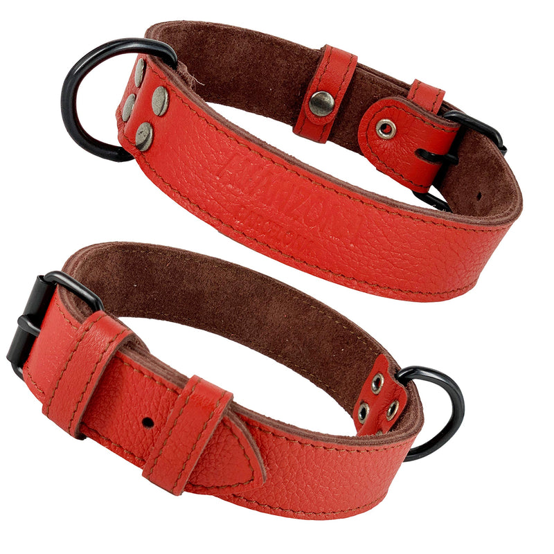 AVANZONA Leather Dog Collar Genuine, Combined with 2 colours, Smooth as Silk but Ultra Resistant and Lightweight, Hand Made for Small, Medium and Large Dogs. S. RED&BROWN - PawsPlanet Australia