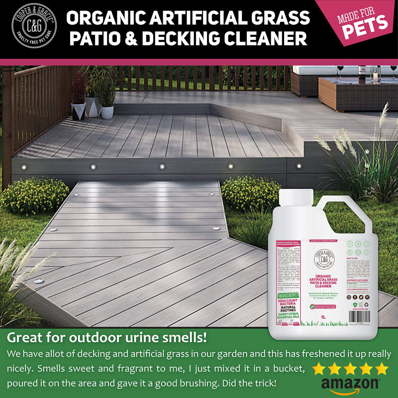 C&G Pets | Organic Artificial Grass, Patio And Decking Cleaner | Destroys Pet Cat Dog Urine Smells | Antibacterial Natural Enzymes Disinfectant Will Totally Destroy Outdoor Urine Stains 1 Litre 1 l (Pack of 1) - PawsPlanet Australia