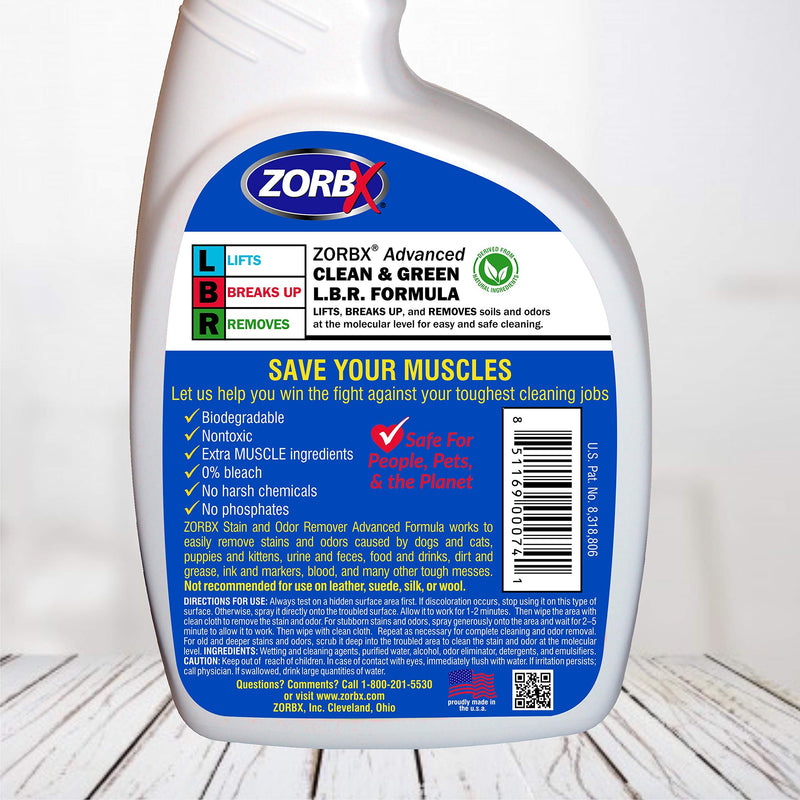 [Australia] - ZORBX Extra Strength Stain and Odor Remover – Non-Toxic and Biodegradable Stain Remover is Safe for All with No Harsh Chemicals, Perfumes or Fragrances (24oz) 