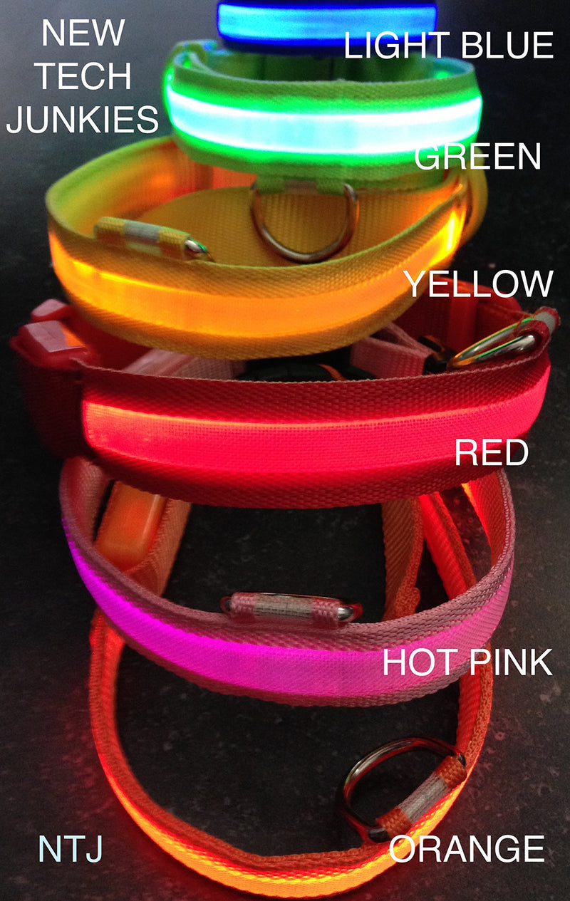 [Australia] - New Tech Junkies LED PET Glow Collar Dog Cat Night Safety Lead Adjustable Harness Flash Light Up Medium Hot Pink 