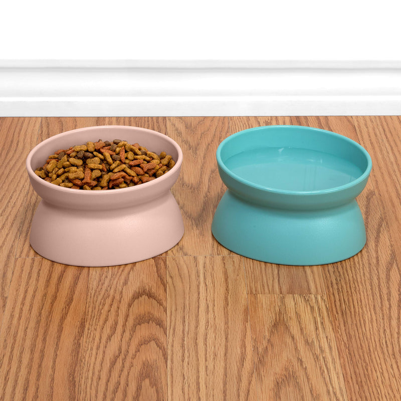 [Australia] - Kitty City Raised Cat Food Bowl Collection, Stress Free Pet Feeder and Waterer 2 Bowls/Pastel 