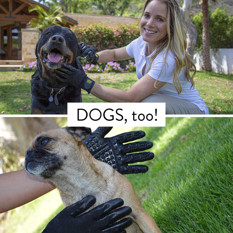 [Australia] - HandsOn Pet Grooming Gloves - Patented #1 Ranked, Award Winning Shedding, Bathing, & Hair Remover Gloves - Gentle Brush for Cats, Dogs, and Horses Black Large 