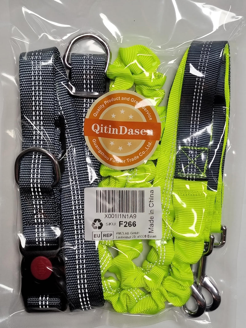 QitinDasen Hands-Free Dog Leash, Gray Adjustable Waist Belt and Green Stretchy Bungee Leash, Jogging Dog Leash with Reflective Stitching - PawsPlanet Australia