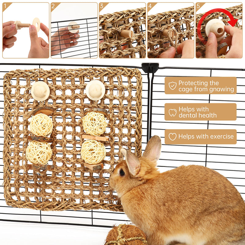 YUNXANIW Guinea Pig Toys, Hamster Toys Syrian, Rabbit Boredom Breaker, Teething Toys for Small Animals to Gnaw and Relieve Boredom, Rat Toys and Accessories for Cage, Seagrass Mat With Chewing Toys - PawsPlanet Australia