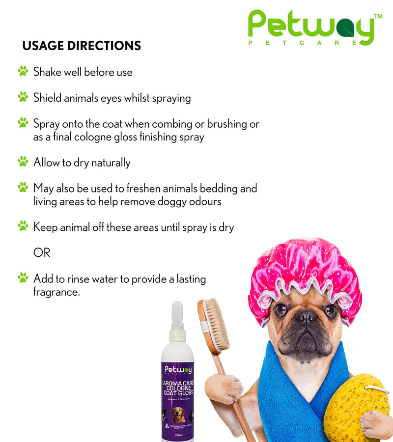 [Australia] - Dog Cologne Spray | Pet Deodorizer | Pet Cologne | Pet Odor Eliminator - Aroma Care Coat Gloss with Lavender & Chamomile Fragrance, Finishing Spray for Anxious & Stressed Animal, Vitamin E - 250ml 