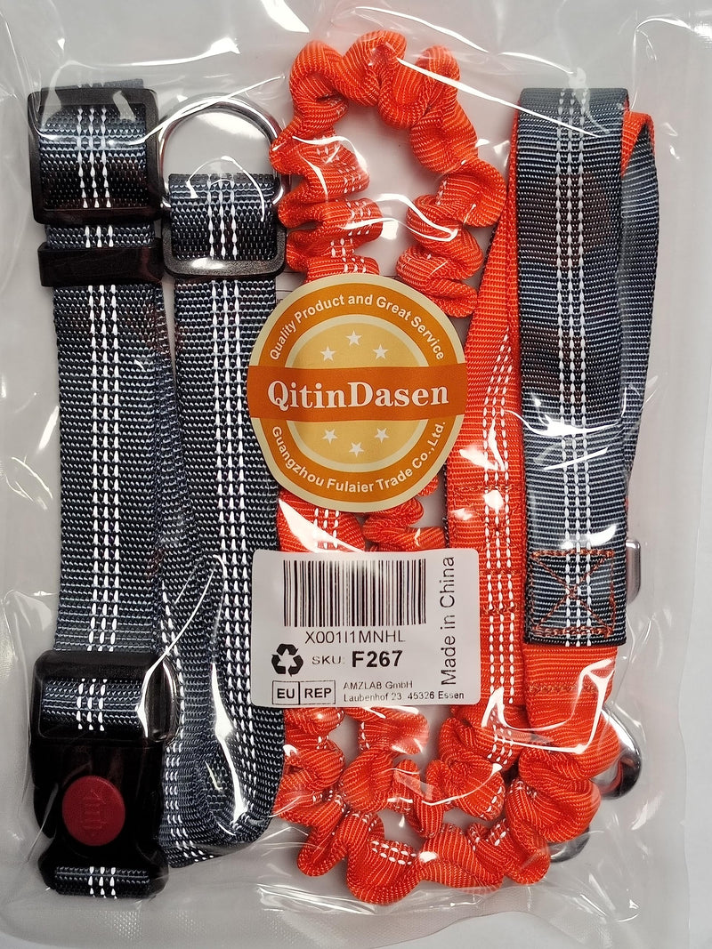 QitinDasen Hands-Free Dog Leash, Gray Adjustable Waist Belt and Orange Stretchy Bungee Leash, Jogging Dog Leash with Reflective Stitching - PawsPlanet Australia