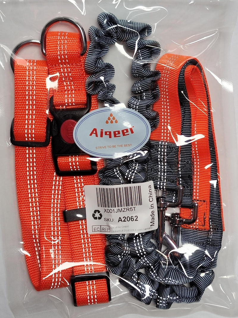 Aiqeer Hands-Free Dog Leash, Orange Adjustable Waist Belt and Gray Stretchy Bungee Leash, Jogging Dog Leash with Reflective Stitching - PawsPlanet Australia