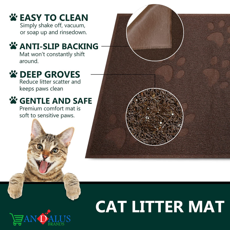 ANDALUS Cat Litter Mat - Kitty Litter Trapping Mat for Litter Boxes - Kitty Litter Mat to Trap Mess, Scatter Control - Washable Indoor Pet Rug and Carpet - Brown, Small (15.75" x 11.75") Small (15.75" x 11.75") - 1 Pack - PawsPlanet Australia