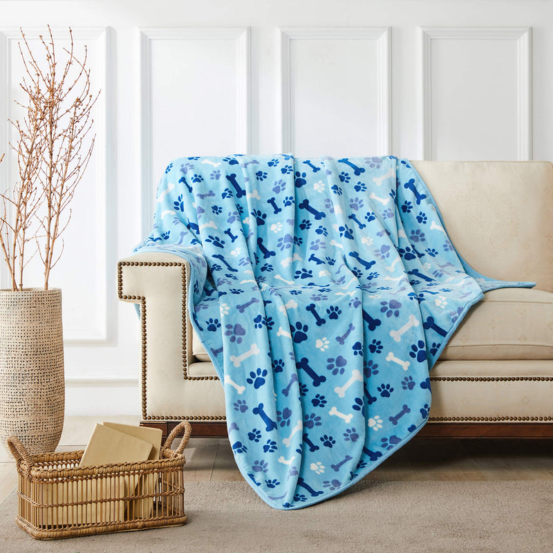 350 GSM-Super Soft and Premium Fuzzy Fleece Pet Dog Blanket, The Cute Paw and Bone Design Washable Fluffy Blanket for Puppy Cat Kitten Indoor or Outdoor, Blue, 32" x 24" 32" x 24" - PawsPlanet Australia