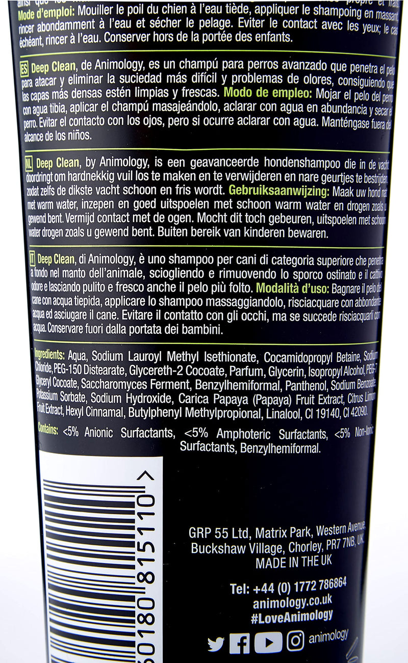 Animology Deep Clean Dog Shampoo | High Performance Deodorising Shampoo for Dogs | With Pro-Vitamin B5 | Intense Cleaning and Easy Rinse Formulation | 250 ml 1 250 ml (Pack of 1) - PawsPlanet Australia