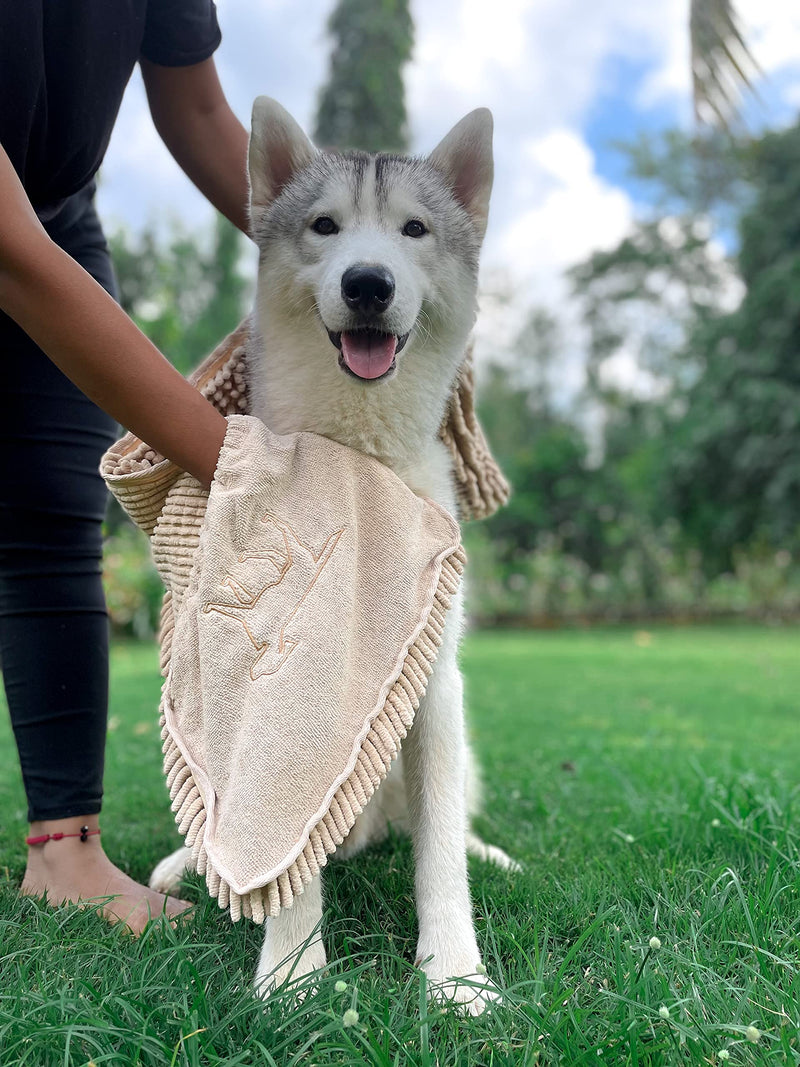 Tuff Pupper Large Dog Shammy Towel | Ultra Absorbent | Durable 35 x 15 Size for Dogs of All Breeds | Quick Drying Chenille Fabric | Designed for Indoor and Outdoor Use | Machine Washable X-Large (Pack of 1) Beige - PawsPlanet Australia
