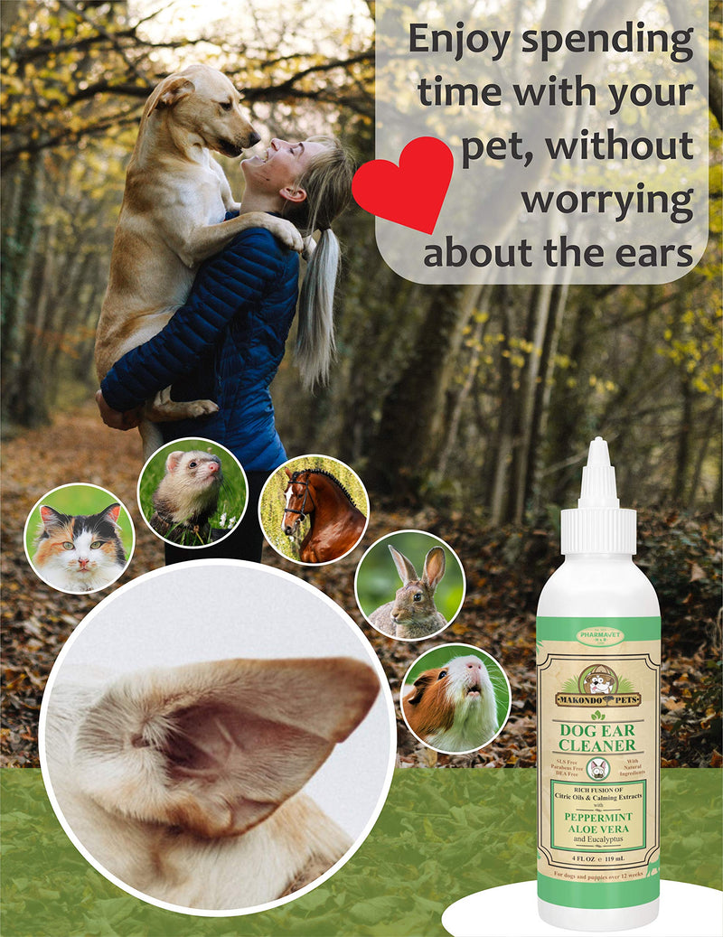 Dog Ear Cleaner. All Natural Ear Wax Remover Solution for Dogs, Puppies and Cats. Otic Wash Drops with Peppermint Aroma. Aide in Pet Ears Mite and Infection Treatment. Excel Ear Wax Cleaner Wipes. - PawsPlanet Australia