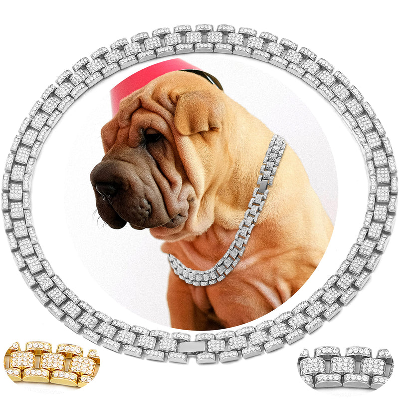 FASDECON Gold Dog Chain Collar Diamond Cuban Collar Walking Metal Chain Collar with Design Secure Buckle Dog Collars for Medium Large Dogsc (20inch, Gold) 20inch - PawsPlanet Australia