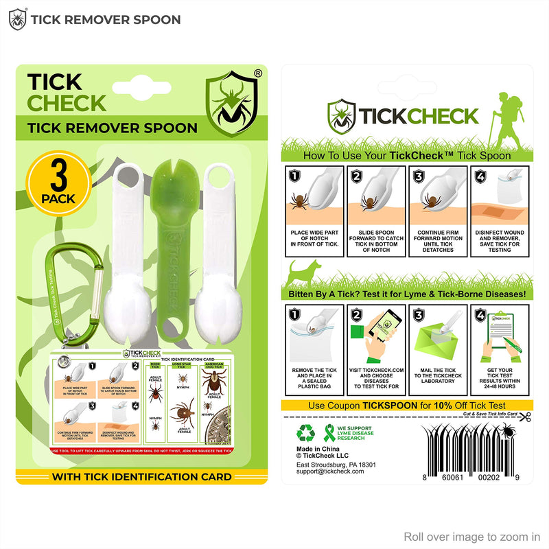 TickCheck Tick Remover Spoon - 3 Pack Tick Removers with Tick ID Card & Carabiner … 1 Set (3 Spoons) - PawsPlanet Australia