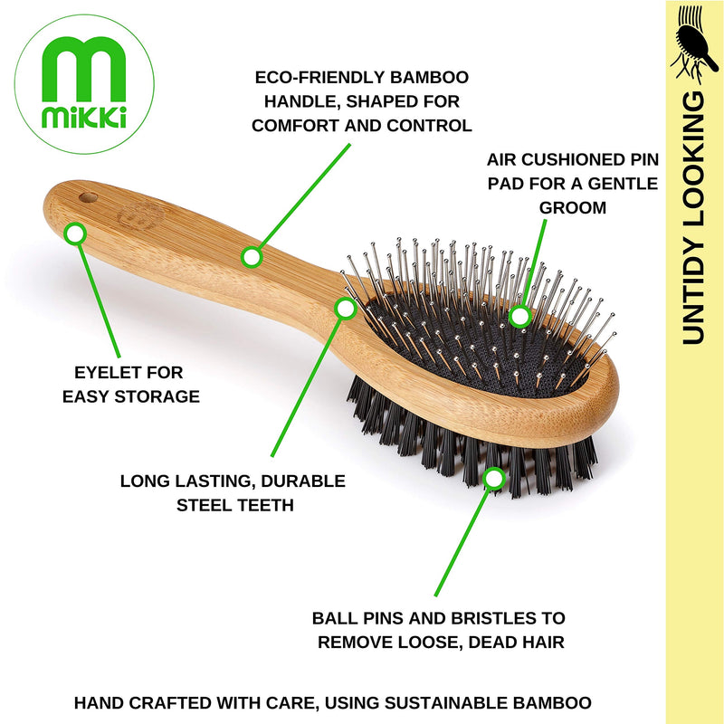 Mikki Bamboo Combi Brush, for Grooming Dog, Cat, Puppy with Smooth Short and Medium Hair Coats, Handmade from Natural Sustainable Bamboo, Small - PawsPlanet Australia