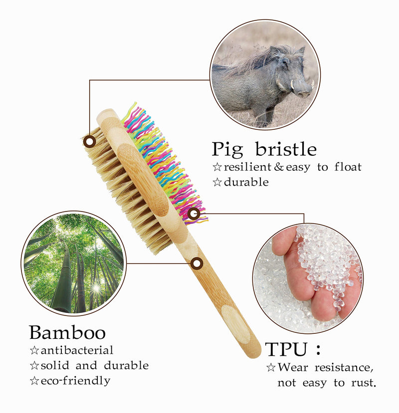 [Australia] - HOP Home of Paws Dog Brush for Grooming & Massaging Dogs, Cats & Other Animals – Fur Detangling Pins & Coat Smoothing Slicker Bristles, Natural Bamboo Double Side 