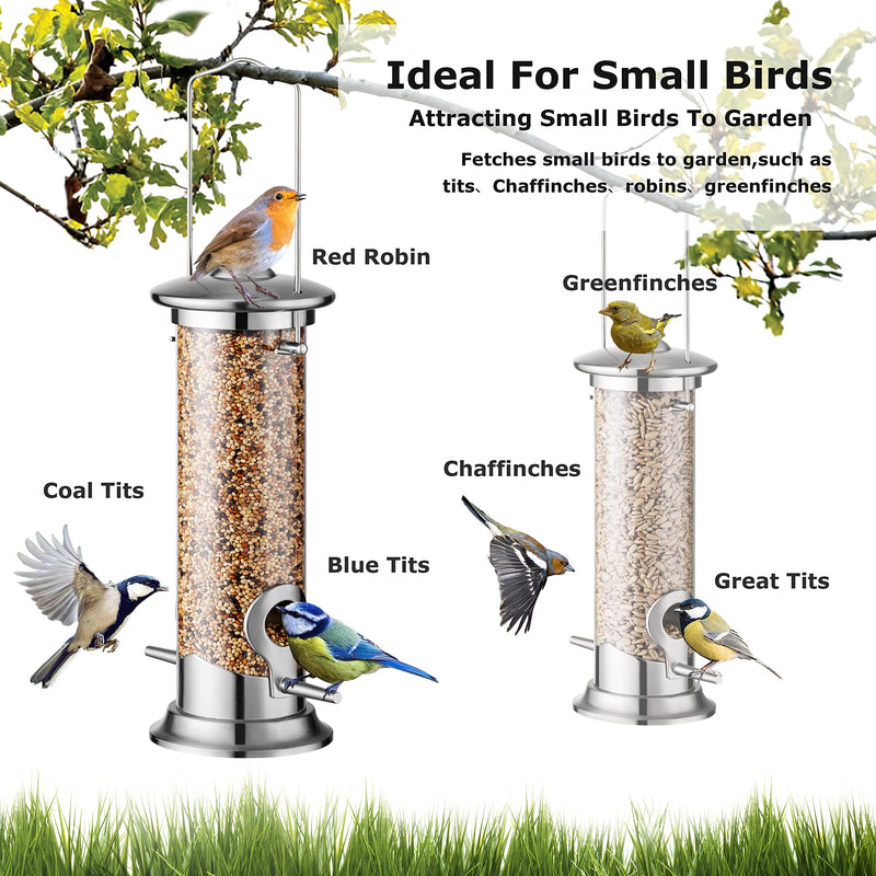 iBorn Aluminium Metal Bird Feeder Hanging Bird Seed Feeder for Mix Seed Blends, Niger Seed Feeder, Sunflower Heart, Heavy Duty All Metal NICKLE Finishing, 8 Inch 2Port 8INCH - PawsPlanet Australia