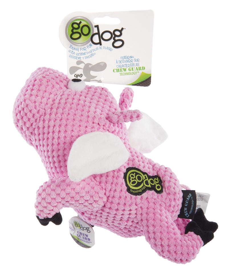 goDog Checkers Flying Pig with Chew Guard Technology, Plush Squeaker Dog Toy, Large, Pink - PawsPlanet Australia