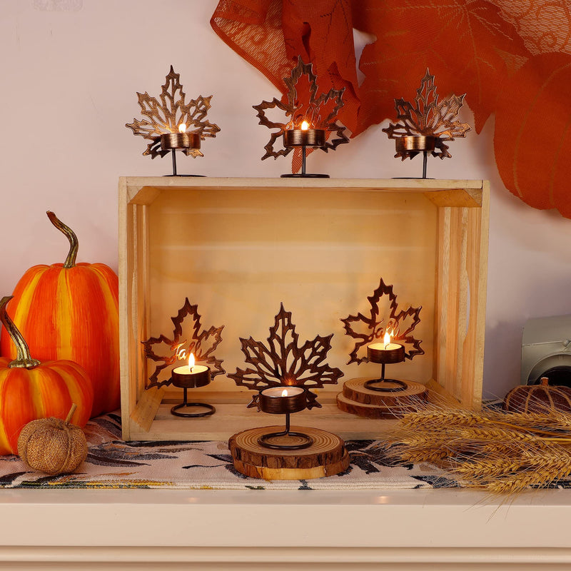 MAGGIFT Set of 6 Maple Leaf Tea Light Candle Holders Metal Thanksgiving Centerpiece, Fall Autumn Harvest Home Tabletop Decorations Holiday Rustic Decor, Table Display Kitchen Thanksgiving Decor - PawsPlanet Australia