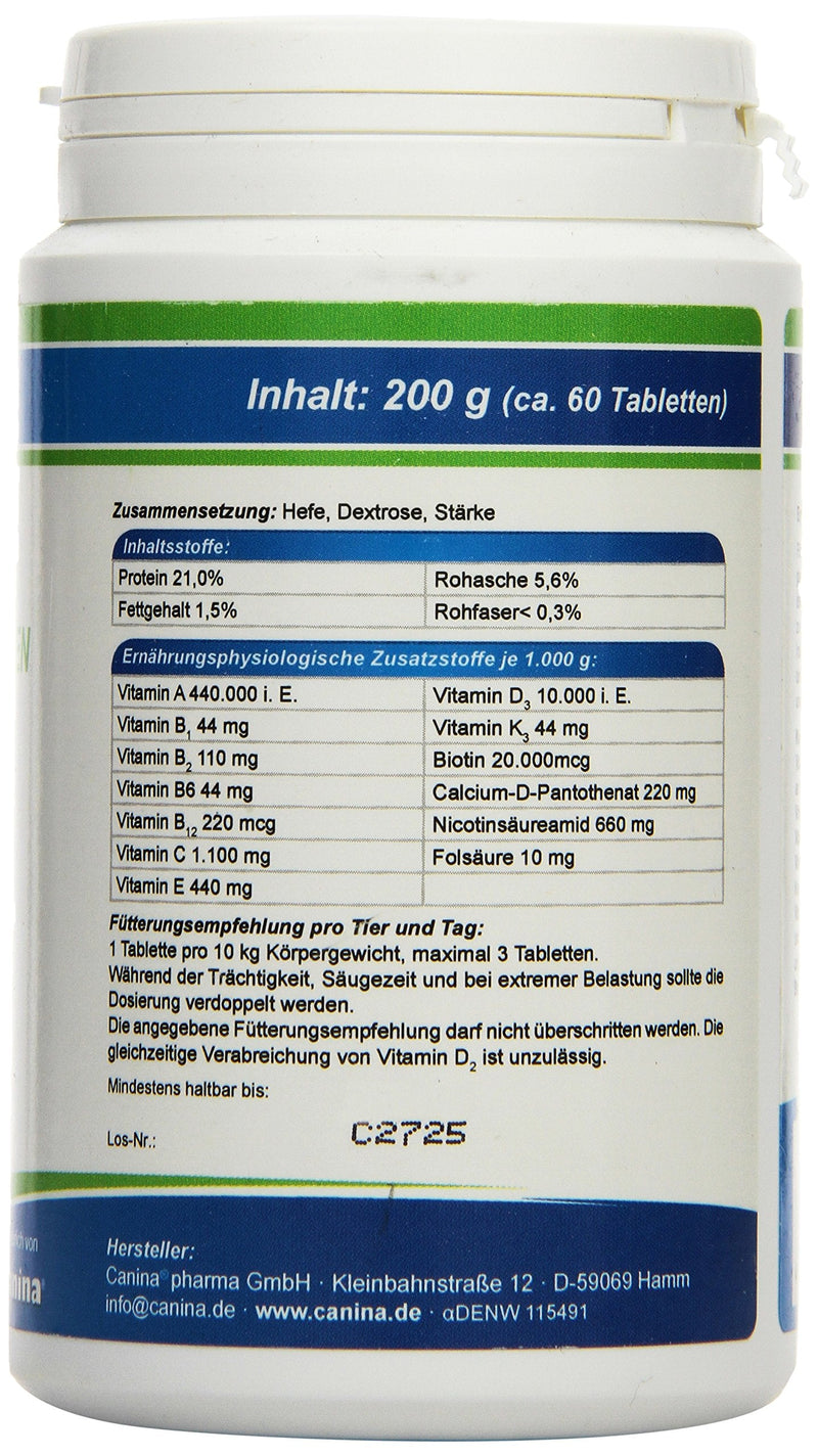Canina V25 vitamin tablets, pack of 1 (1 x 0.2 kg) 11011 7 beige 200 g protein - PawsPlanet Australia