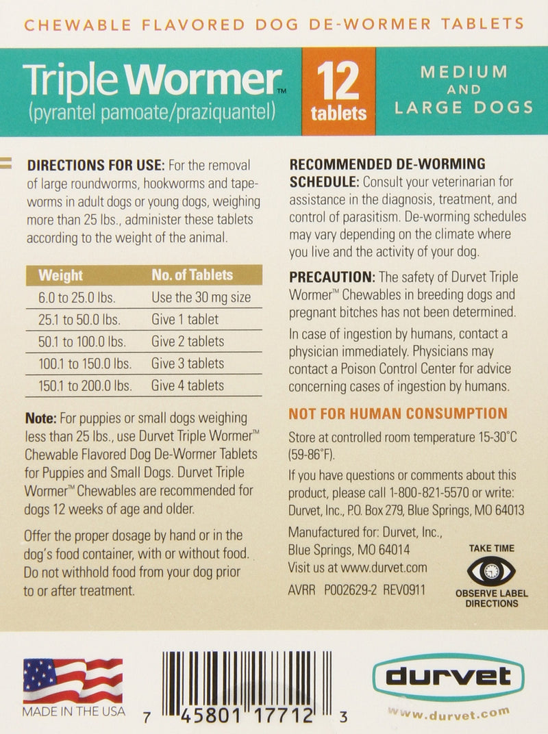 Triple Medium and Large Dog Wormer 12 Count - PawsPlanet Australia