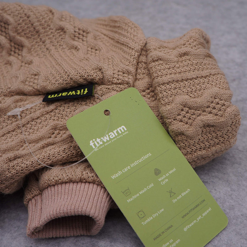 Fitwarm Turtleneck Knitted Dog Sweaters Winter Outfits Knitwear Pet Coats Cat Clothes Wine XS Khiki - PawsPlanet Australia