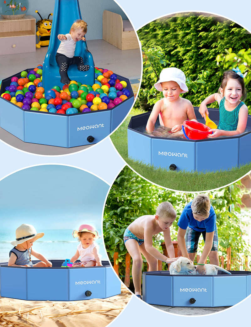 Dog Paddling Pool, Meowant Foldable Dog Swimming Pool for Dogs, 120x30cm Foldable Dog Pool with 8pcs Repair Patch Pet Bath Pool, Portable Bathing Tub Kiddie Pool for Kids Dogs L(120*30cm) - PawsPlanet Australia