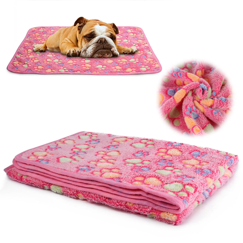 [Australia] - 2 Pack iNNEXT Puppy Blanket for Pet Cushion Small Dog Cat Bed Soft Warm Sleep Mat, Pet Dog Cat Puppy Kitten Soft Blanket Doggy Warm Bed Mat Paw Print Pink/White 