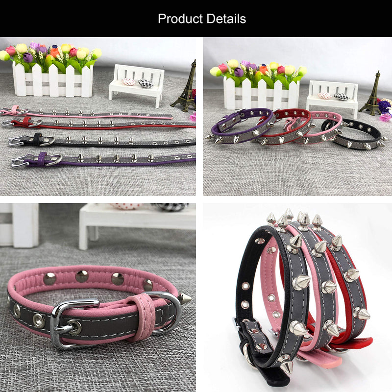 [Australia] - Newtensina Studded Dog Collar Reflective Puppy Collar for Small Dogs XS Pink 