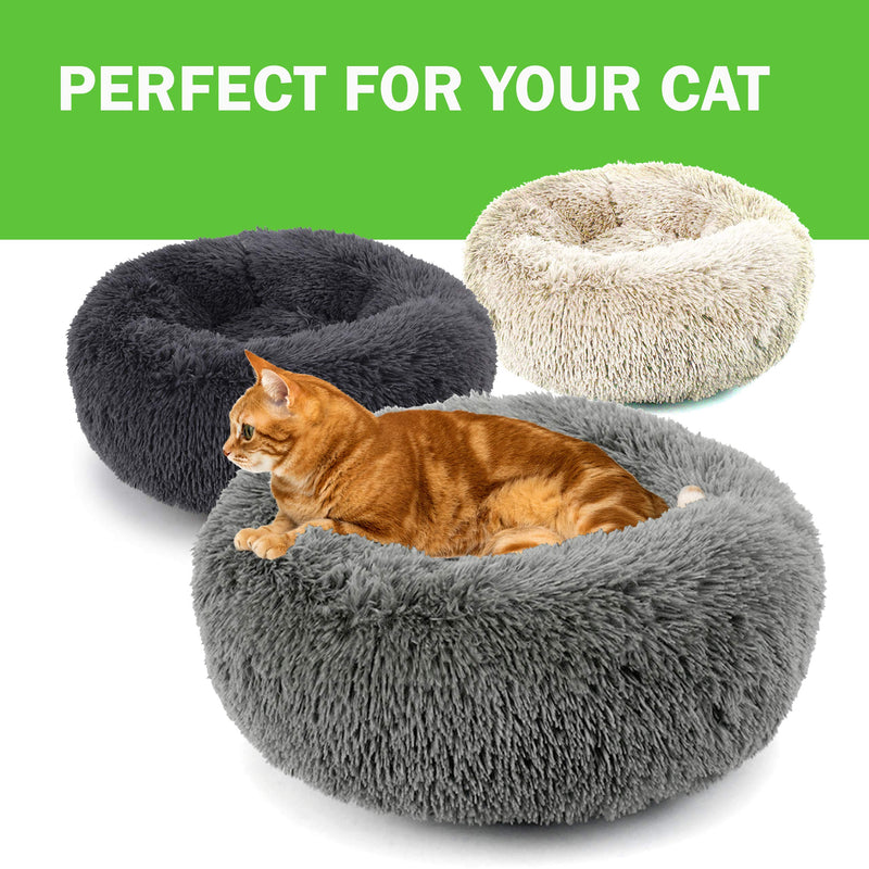 [Australia] - Sugar Pet Shop Marshmallow Cat Bed Calming Marshmallow Cat Bed for Indoor Cats. Plush Donut Cuddler Calming Pet Bed for Orthopaedic Relief - Soft, Comfy and Fluffy 20 Inches Dark Gray 
