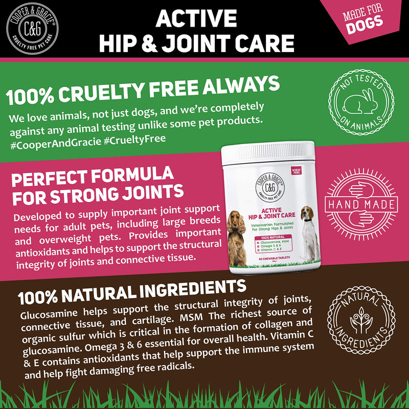 C&G Pets | ACTIVE HIP AND JOINT CARE FOR DOGS 60 SOFT CHEWS | SUPPORTS STRONG HIPS AND JOINTS | 100% NATURAL VITAMINS AND MINERALS | GLUCOSAMINE AND MSM | VETERINARIAN FORMULATED Dog Active Hip & Joint Care - PawsPlanet Australia