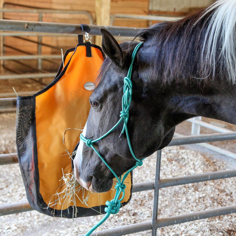 Majestic Ally 1200 D Hay Feeder Tote Bag for Horses, Sheep – Premium Quality Nylon Mesh - Reflective Trim- Simulates Grazing - Reduces Waste - Comes with 36” Hay Net. Black - PawsPlanet Australia