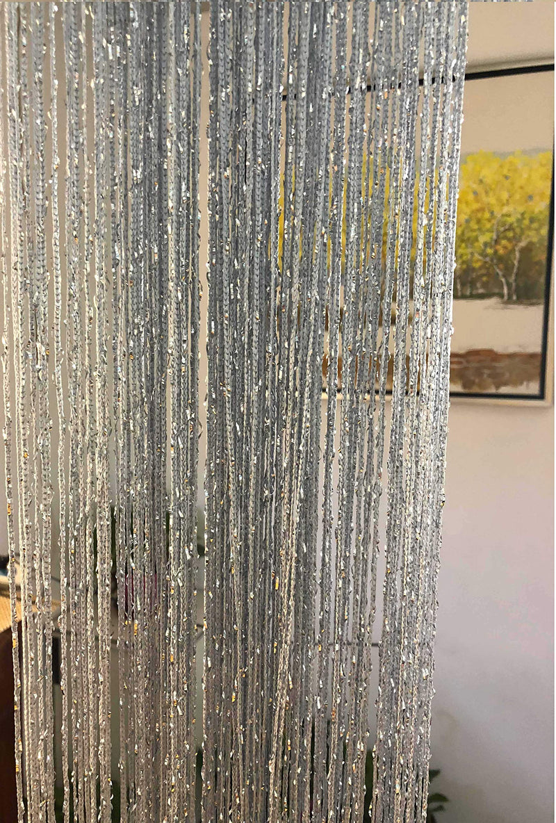 Vagasi Set of 2 Glitter String Curtains 39 x 79 inch Drapery Fringe Decoration Curtain Elegant Window Door Birthday Wedding Party Hotel, Silver - PawsPlanet Australia