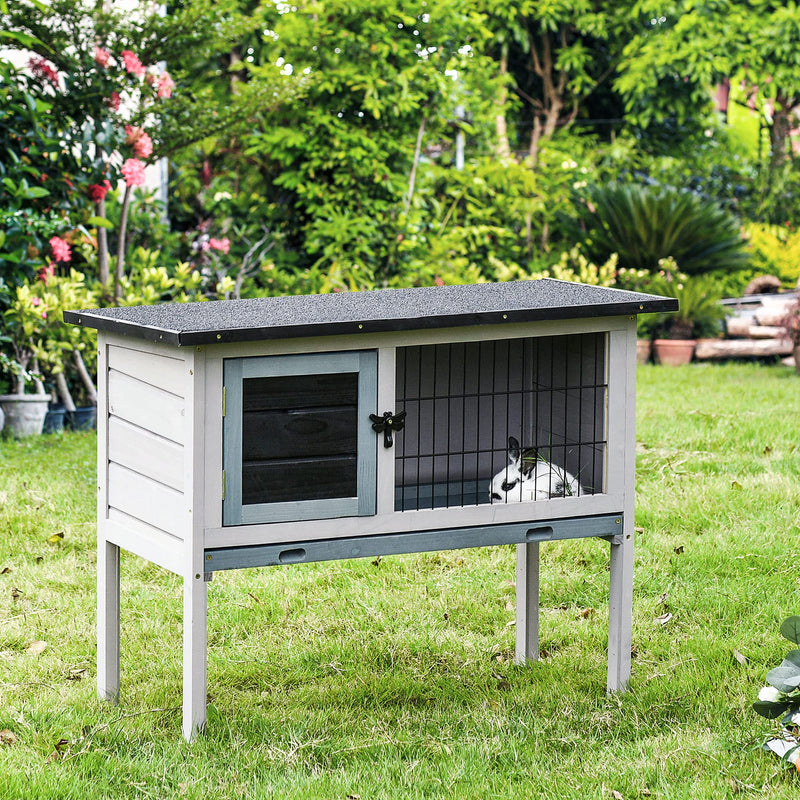 Pawhut Wooden Rabbit Hutch Guinea Pig Hutch Bunny Cage Backyard Built in Tray Openable Asphalt Roof Small Animal House 86 x 45 x 70 cm - PawsPlanet Australia
