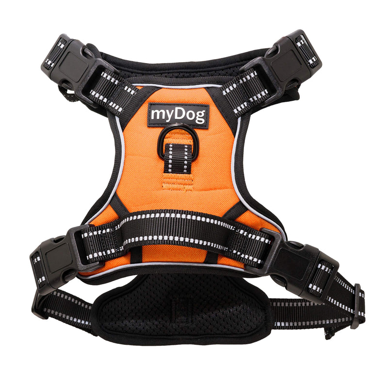 [Australia] - MyDog No Pull Dog Vest Harness with 4 Snap Buckles [No Need to Go Over Dog’s Head] Reflective Easy Control Handle and 2 Front & Back Metal Leash Rings Dog Harness for Outdoor Dogs Medium Orange 