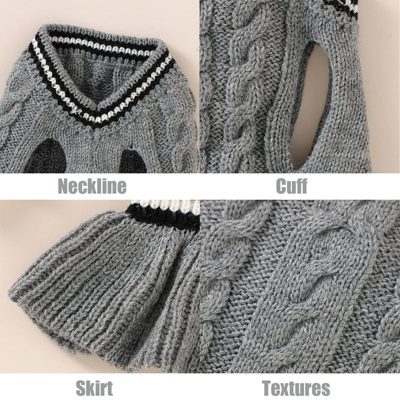 KZOBYD Dog Sweater Dress Pet Pullover Sweater with Tutu Skirt Puppy Sleeveless Warm Knitwear Fall Winter Cat Knitted Dress Pet Sweatshirt for Small Medium Dogs Cats Gray - PawsPlanet Australia